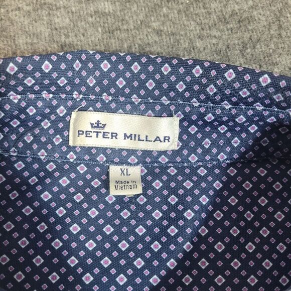 Peter Millar Golf Polo Shirt Mens 2XL Purple Geometric Pattern BlueJack National - Picture 3 of 11